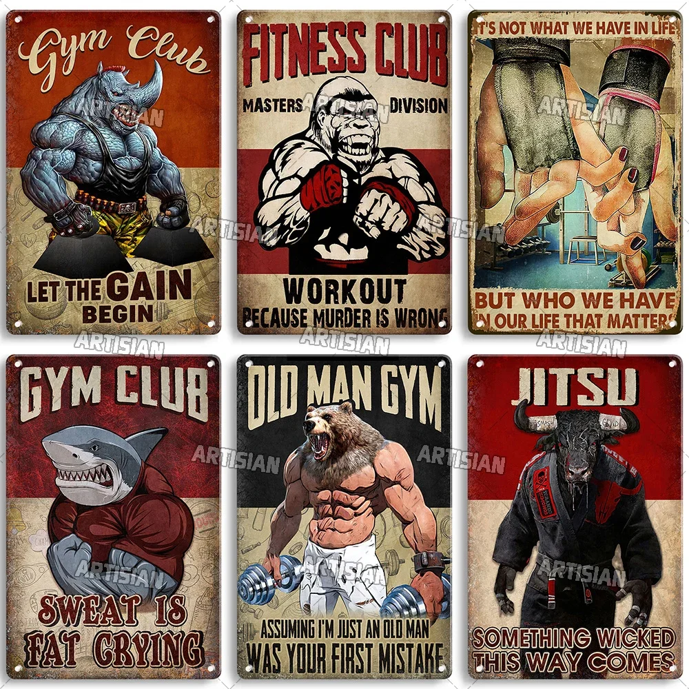 Home Gym Decor - ป้ายโลหะตกแต่งผนังลายศิลปะคำคมสร้างแรงบันดาลใจจาก Old Man Gym Club ของตกแต่งห้องฟิตเนส