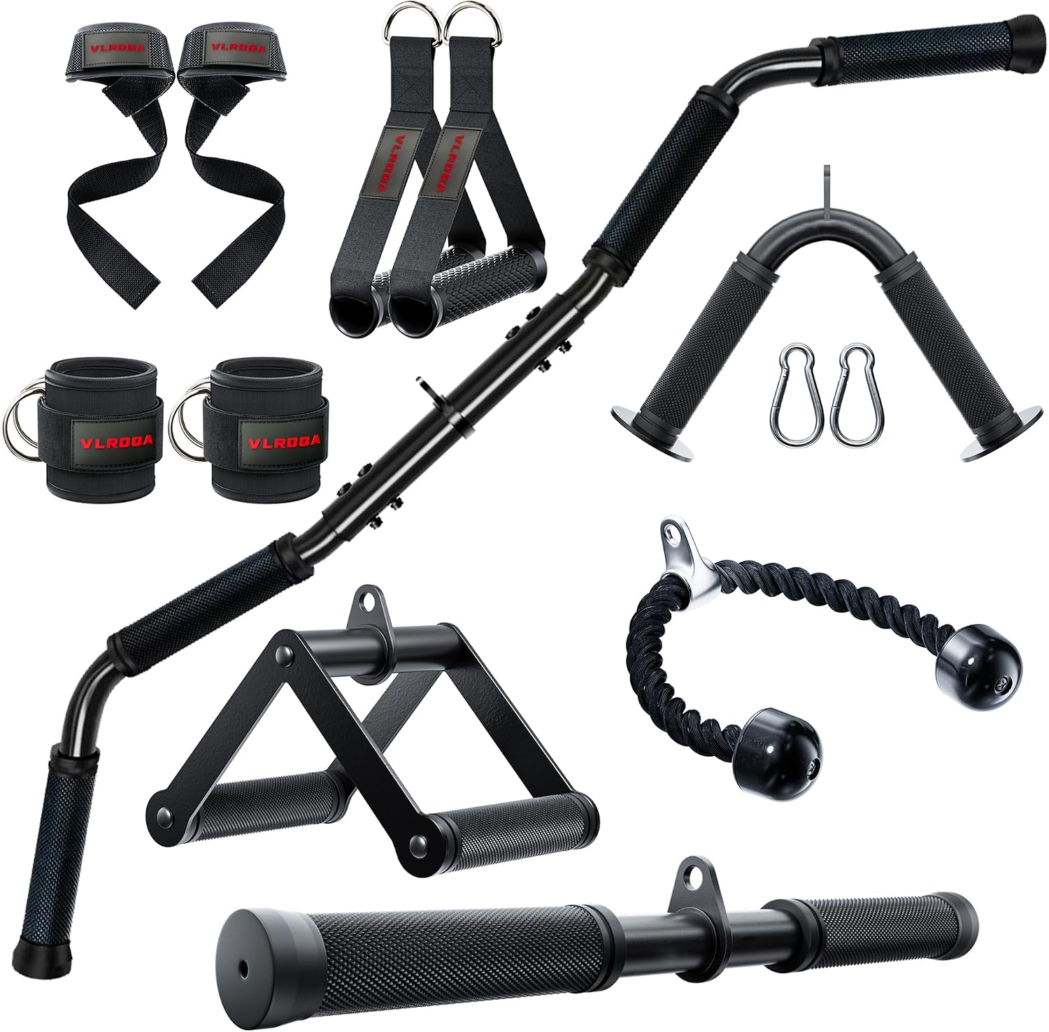 Lat Pulldown Cable - ชุดอุปกรณ์เสริมสายเคเบิลสำหรับโฮมยิม - เชือกบริหารไตรเซ็ปส์, บาร์ดึงข้อศอก, สายรัดข้อเท้า และอื่นๆ