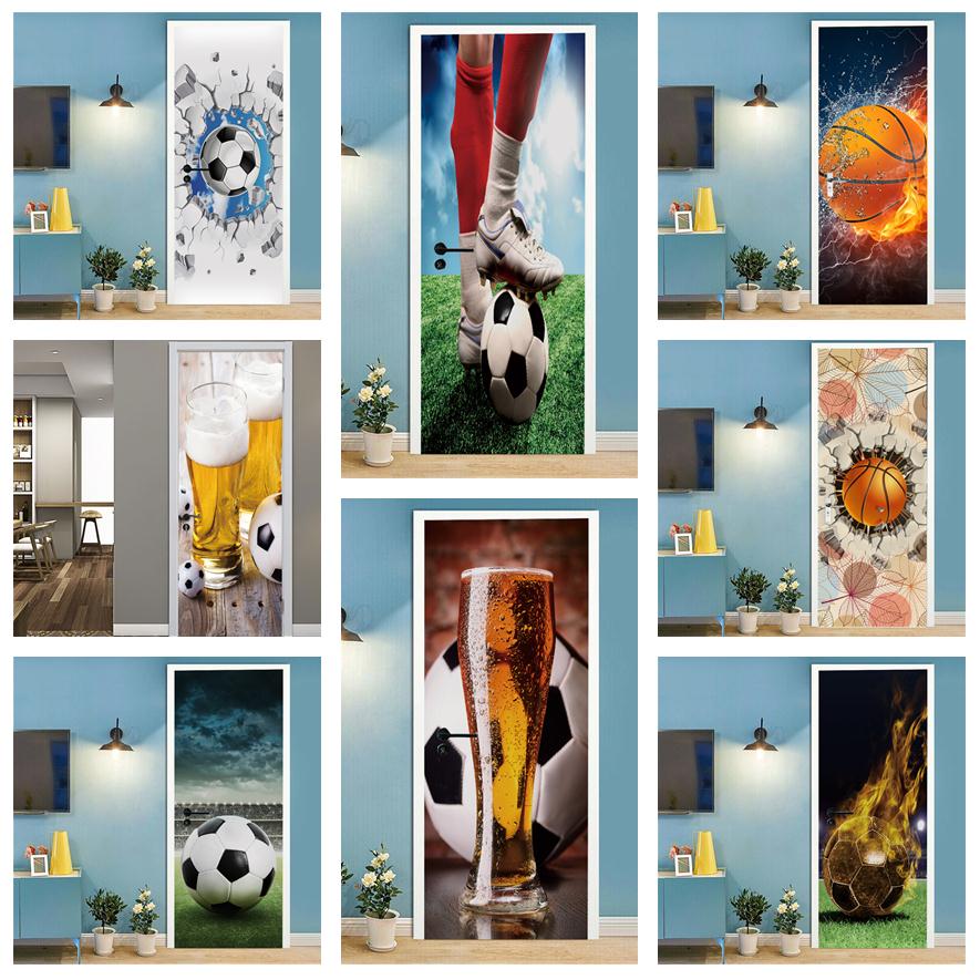 Home Gym Decor - ฟุตบอลบาสเกตบอล3D วอลล์เปเปอร์สติกเกอร์ตกแต่งห้องนอน Self-กาวโปสเตอร์ผนังรูปลอกภาพจิตรกรรมฝาผนังที่ถอดออกได้ Deurstickers