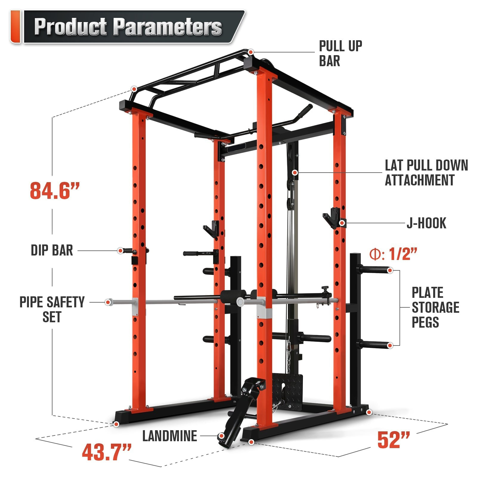 Home Gym Rack - เครื่องออกกำลังกายแบบมัลติฟังก์ชั่นสำหรับใช้ในบ้าน พร้อมระบบดึงลง ระบบสควอทแร็ค และเครื่องฝึกความแข็งแรงสำหรับการออกกำลังกาย