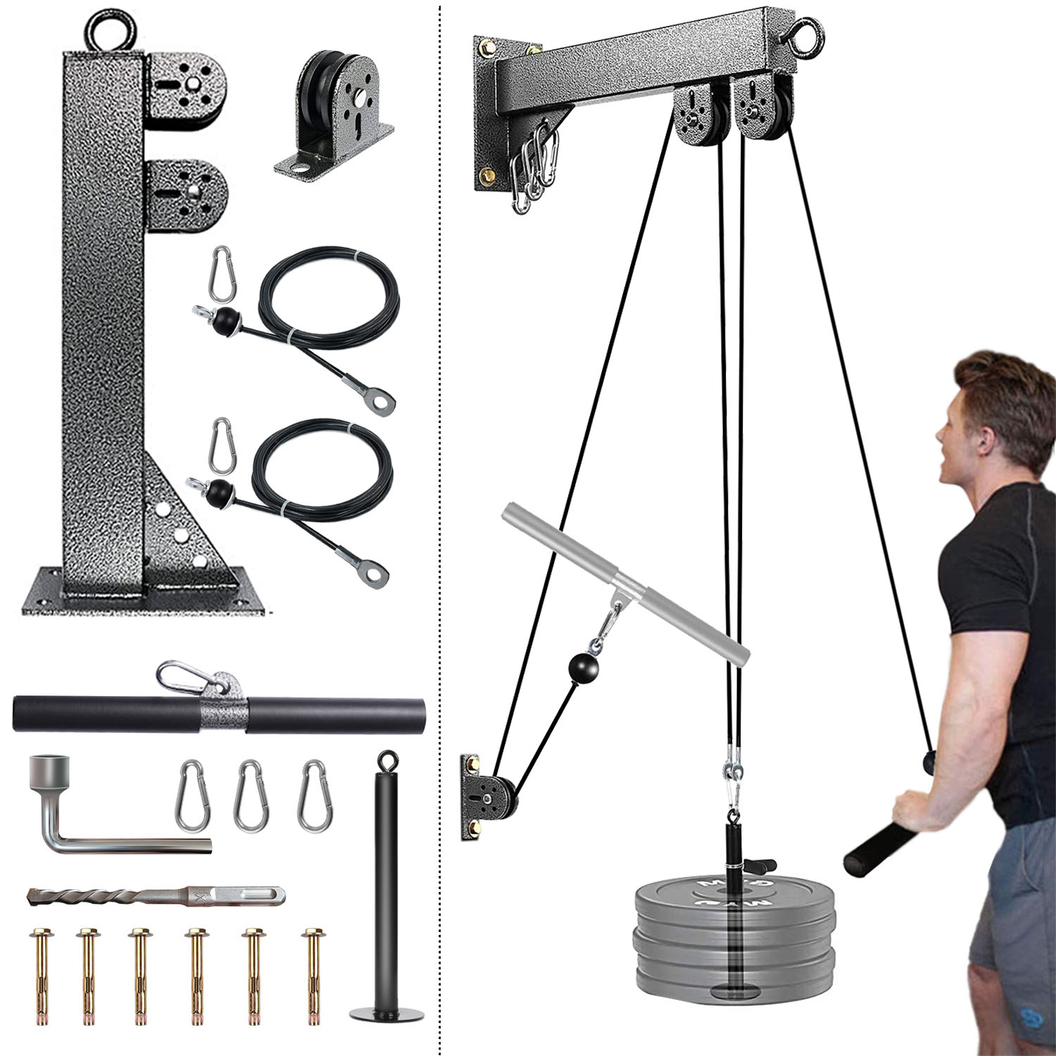 Lat Pulldown Cable - ระบบรอกติดผนังสําหรับออกกําลังกาย, ระบบรอกสายไฟน้ําหนัก, เหมาะสําหรับการฝึกความแข็งแกร่งของยิม, LAT Pull Down,